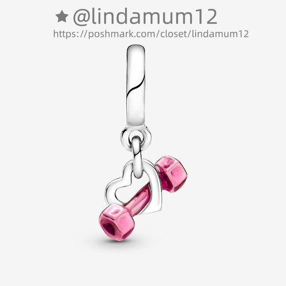 Pandora Dumbbell & Heart Dangle Charm - Picture 2 of 5